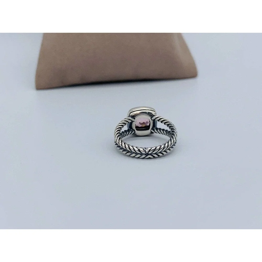 David Yurman Sterling Silver Morganite & Diamond Petite Albion Ring Size 7